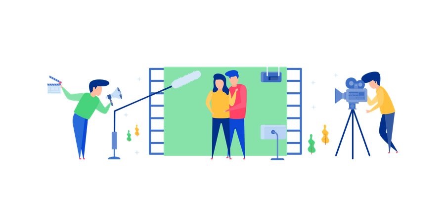 Concepto de realización de películas en estudio.  Ilustración