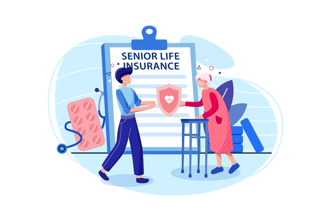 Concepto de seguro de vida para personas mayores  Ilustración