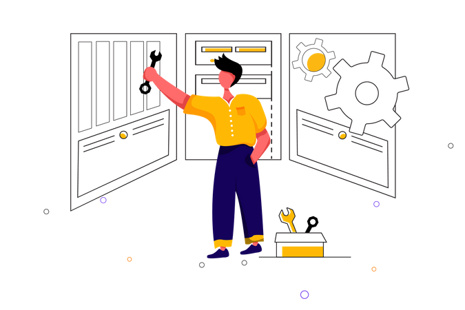 Concepto de técnico de reparación y mantenimiento.  Ilustración