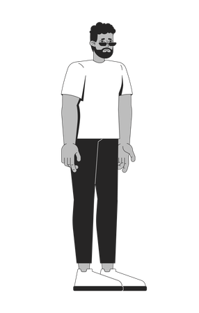 Concerned Black Man With Beard And Sunglasses In Casual Wear  Illustration
