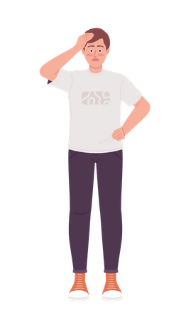 Concerned man holding head with hand  Illustration