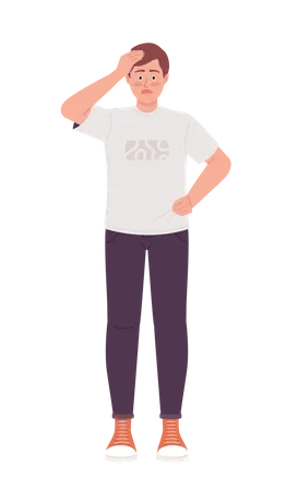 Concerned Man Holding Head With Hand Semi Flat Color Vector Character Editable Figure Full Body Person On White Simple Cartoon Style Spot Illustration For Web Graphic Design And Animation Illustration