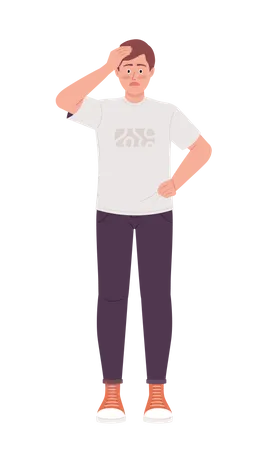 Concerned man holding head with hand  Illustration