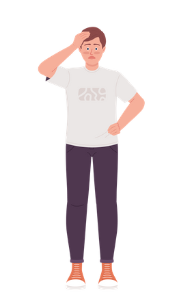 Concerned man holding head with hand  Illustration