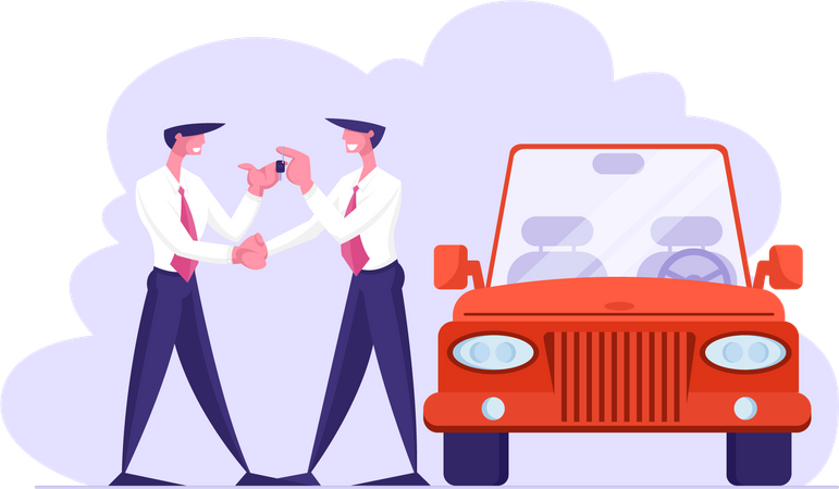 Concesionario vendiendo auto  Ilustración