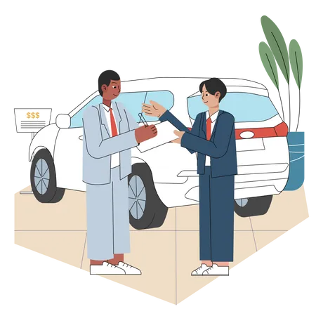 Concessionnaire automobile signant un contrat  Illustration