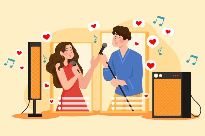 Concierto musical en vivo de una dulce pareja.  Ilustración