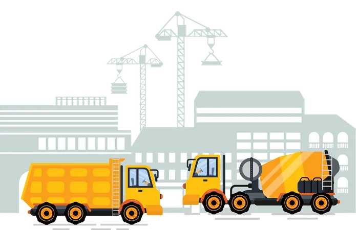 Concrete mixer truck at construction site  Illustration
