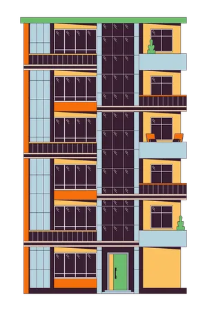 Condominium Multi Storey 2 D Linear Cartoon Object Dormitory Housing Estate Living Building Multistory Isolated Line Vector Element White Background Property Exterior Color Flat Spot Illustration Illustration