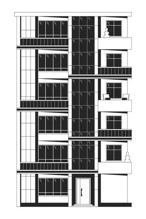 Condominium Multi Storey Black And White 2 D Line Cartoon Object Dormitory Housing Estate Living Building Multistory Isolated Vector Outline Item Property Monochromatic Flat Spot Illustration Illustration