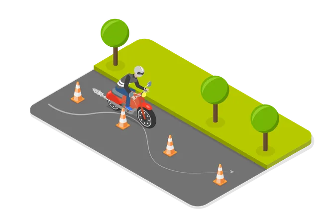 Montar en motocicleta en la carretera  Ilustración