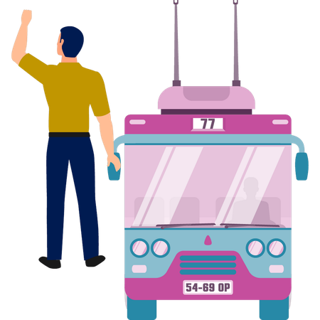 Conducteur appelant les passagers dans le bus  Illustration