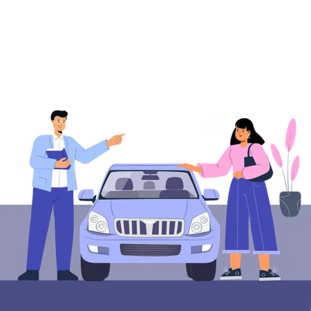 Le directeur de la voiture donne des instructions sur la voiture à une fille  Illustration