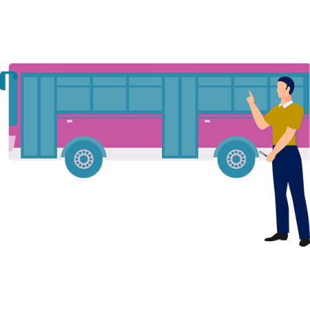 Conducteur donnant des instructions au chauffeur de bus  Illustration