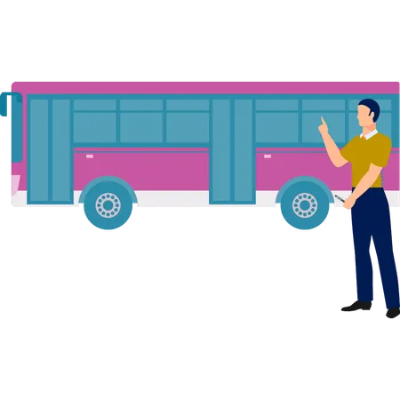 Conducteur donnant des instructions au chauffeur de bus  Illustration