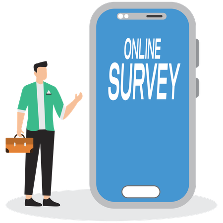 Conducting an online survey on mobile phones about quality of products or services  Illustration