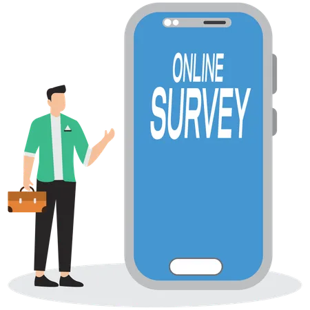 Conducting an online survey on mobile phones about quality of products or services  Illustration