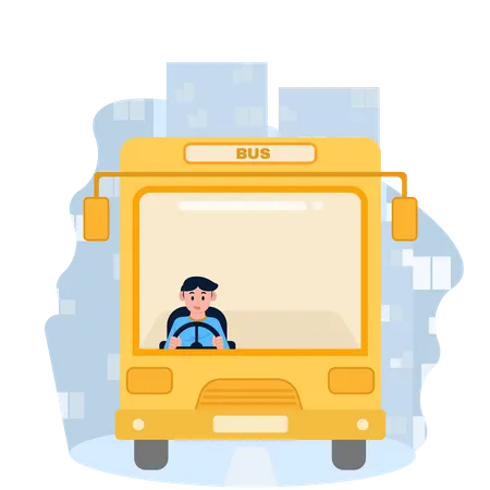 Conductor conduciendo autobús urbano  Ilustración