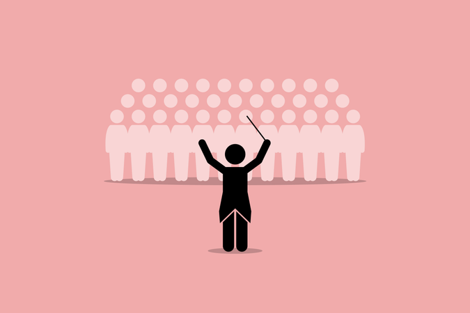 Conductor conducting a choir group  Illustration