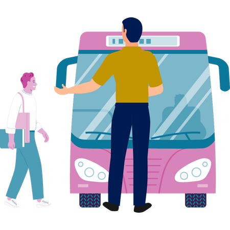 Conductor welcoming  passenger  Illustration