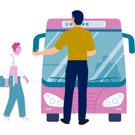Conductor welcoming  passenger  Illustration