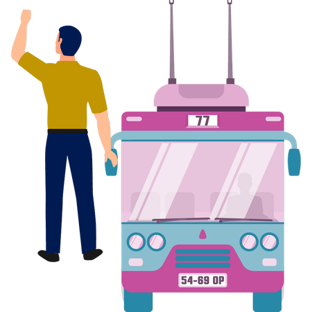 Condutor chamando passageiros no ônibus  Ilustração