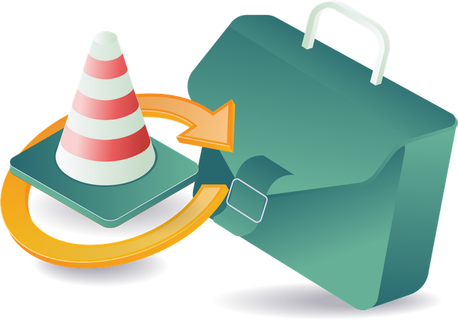 Cone de trânsito com bolsa de negócios  Ilustração