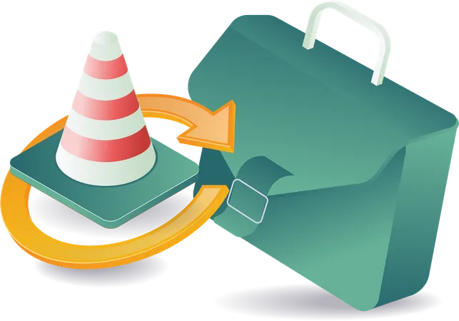 Cone de trânsito com bolsa de negócios  Ilustração