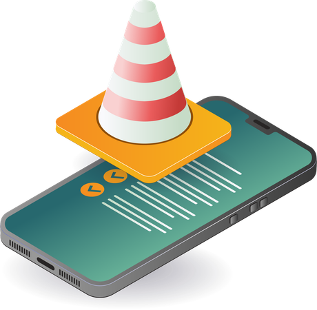 Cone de trânsito com smartphone de manutenção  Ilustração