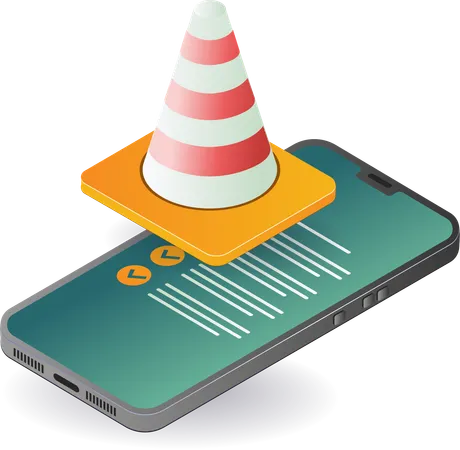 Cone de trânsito com smartphone de manutenção  Ilustração