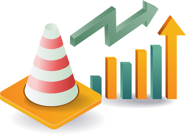 Cone de trânsito com análise de dados de símbolos  Ilustração