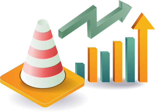 Cone de trânsito com análise de dados de símbolos  Ilustração