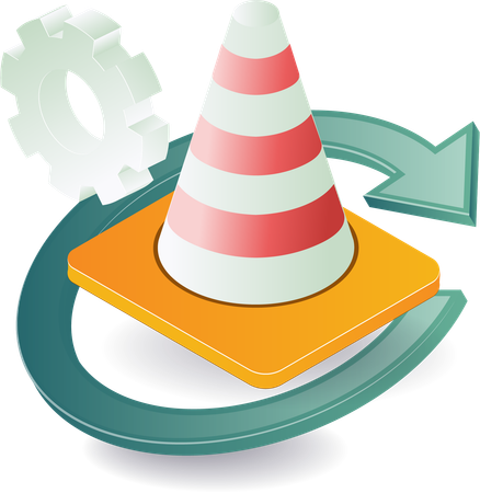 Cone de trânsito e símbolo de manutenção  Ilustração