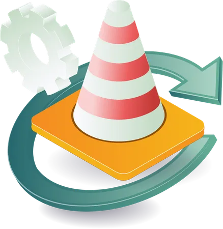 Cone de trânsito e símbolo de manutenção  Ilustração