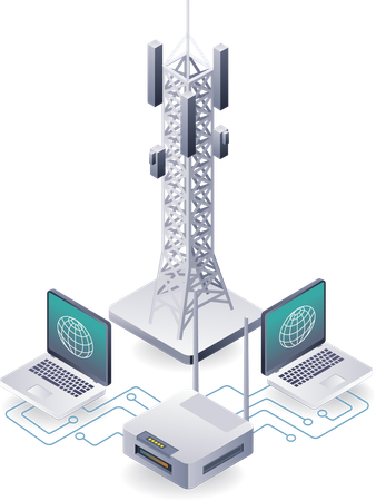 Conexión de torres informáticas para tecnología de la información y datos  Ilustración