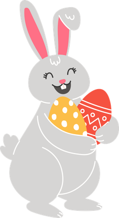 Conejito de Pascua sosteniendo huevos pintados  Ilustración