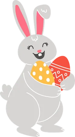 Conejito de Pascua sosteniendo huevos pintados  Ilustración