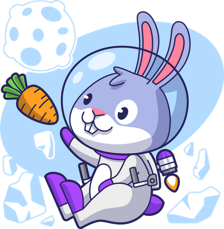 Conejo Astronauta con zanahoria  Ilustración