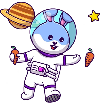 Conejo Astronauta Flotando  Ilustración