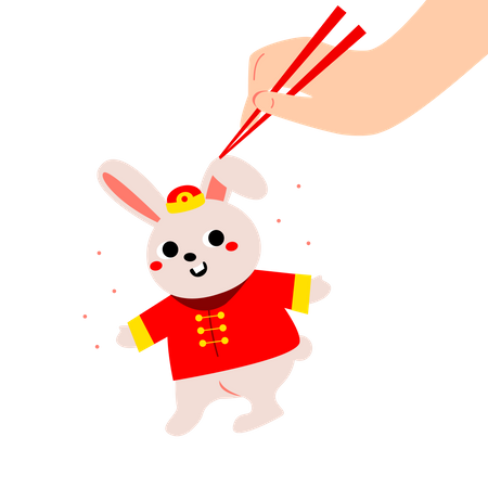 Conejo celebrando el año nuevo chino  Ilustración