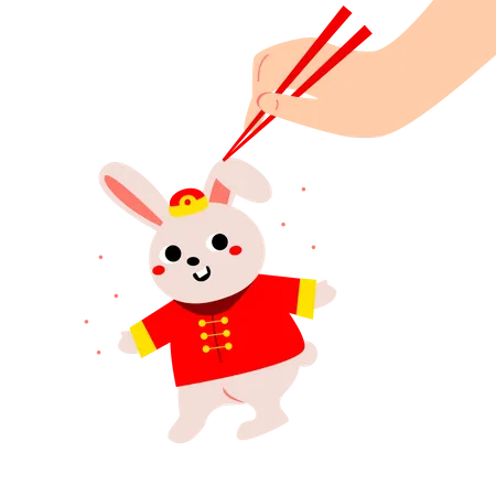 Conejo celebrando el año nuevo chino  Ilustración
