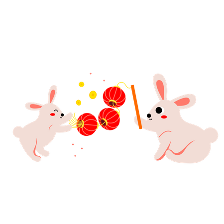 Conejo con adornos chinos  Ilustración