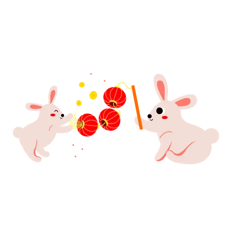Conejo con adornos chinos  Ilustración