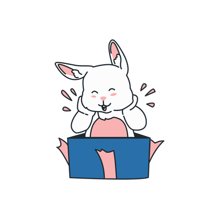 Conejo feliz en caja  Ilustración