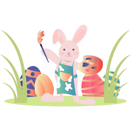 Conejo pintando los huevos de Pascua  Ilustración