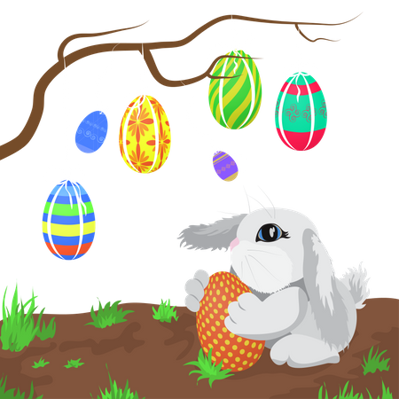 Conejo sosteniendo huevo de Pascua  Ilustración