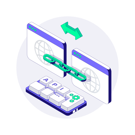 Conexão de API entre dois serviços web através de cadeia digital  Ilustração