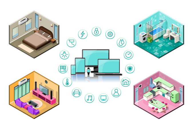 Conexão inteligente com casa inteligente  Ilustração