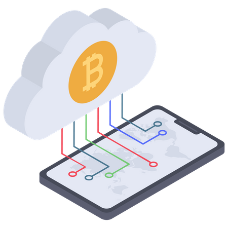 Conexión bitcoin nube digital  Ilustración