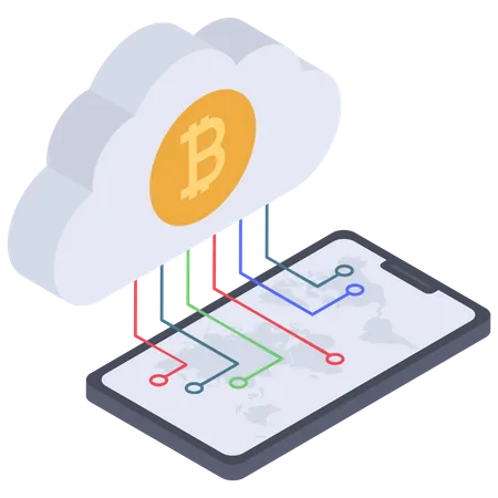 Conexión bitcoin nube digital  Ilustración